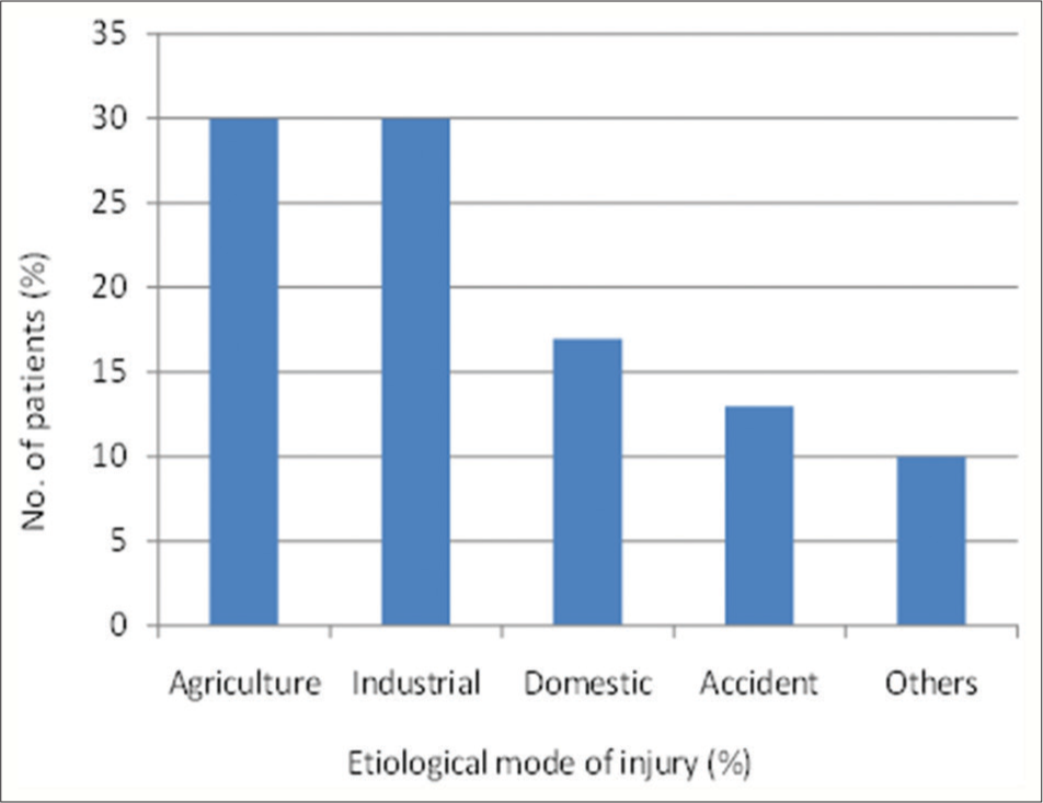 Etiological mode of injury in our study.